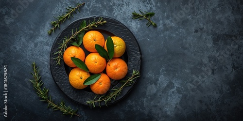 Flatlay of fresh mandarin, ...