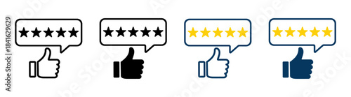 Five star rating feedback vector illustration. Customer product review icons set, five stars evaluation symbols on transparent background.
