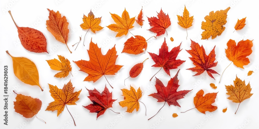 Naklejka premium Collection of colorful autumn foliage including oak, maple, hawthorn, and aspen leaves, used as background for layout, Earth Day