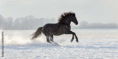 Black Friesian horse gallop...
