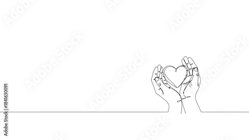 continuous line drawing hands holding heart love care concept single line sketch on white background minimal vector illustration