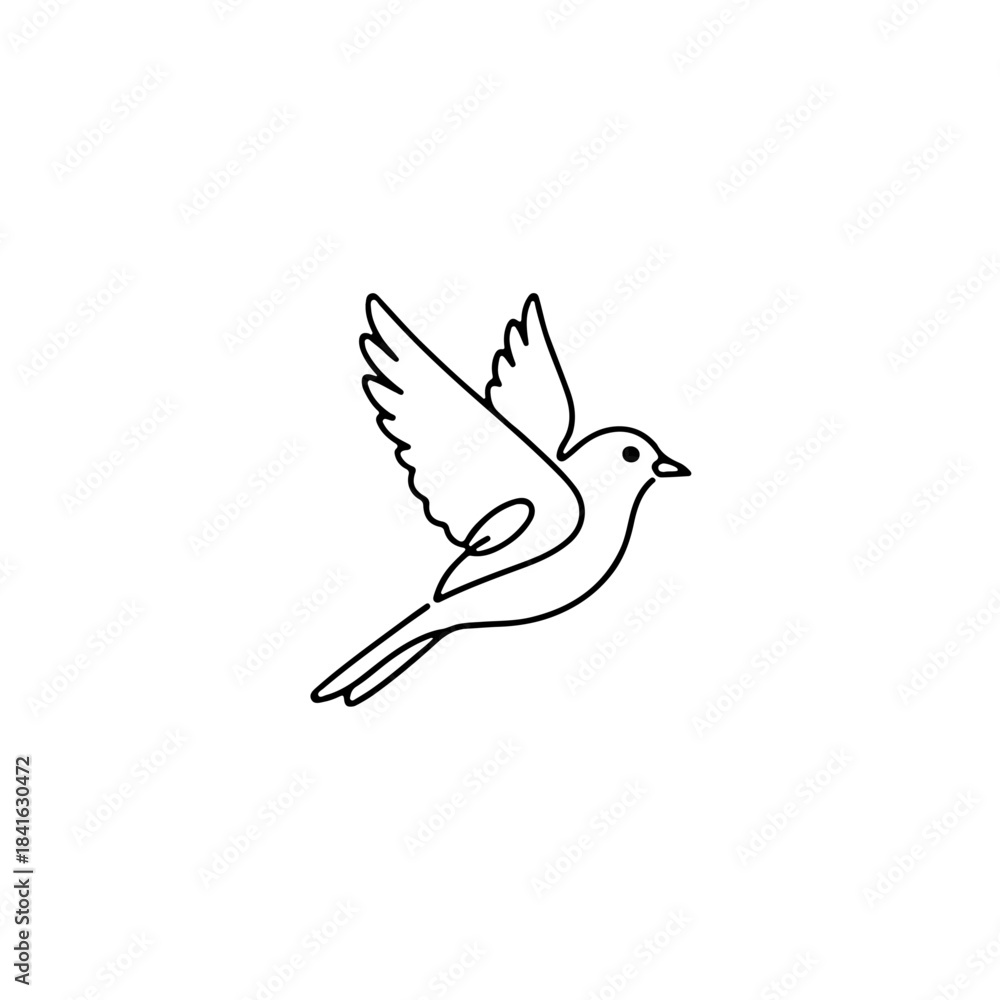 Obraz premium Simple line art drawing of a bird in flight, black and white minimal illustration isolated on transparent background