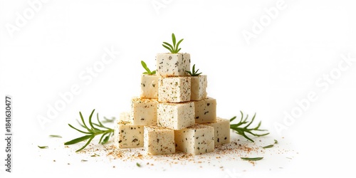 Cubes of feta cheese on a w...