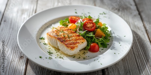 Grilled fish fillet served ...