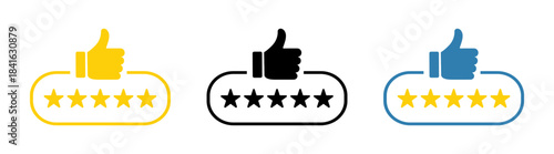 Five star rating feedback vector illustration. Customer product review icons set, five stars evaluation symbols on transparent background.