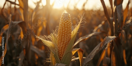 Fresh corn cob contrasted w...