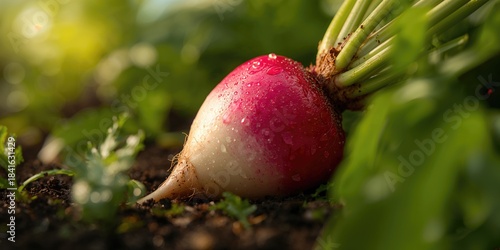 Young radish growing in soi...