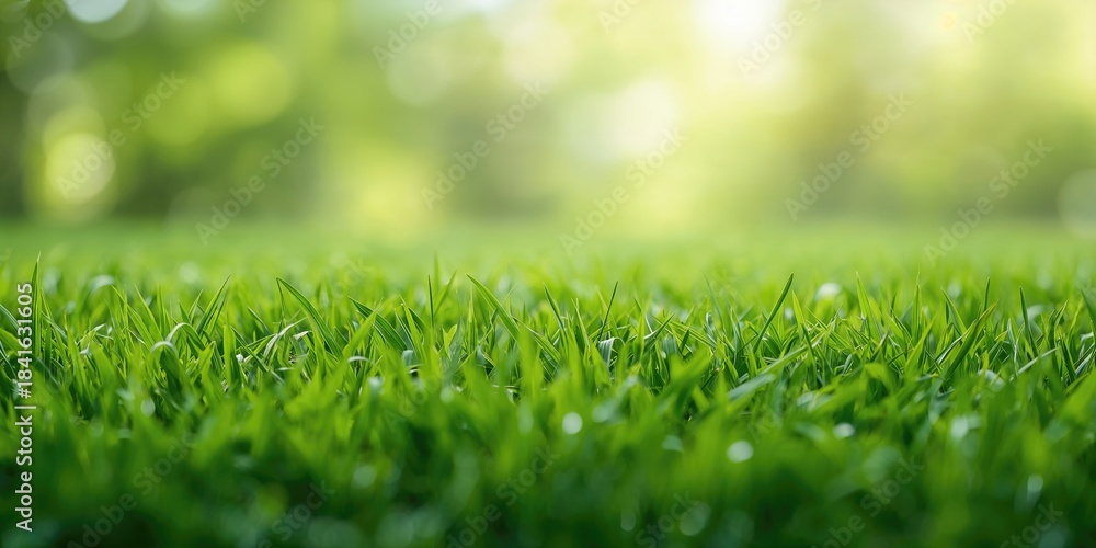 Naklejka premium Lawn grass with vibrant green texture used as background for text or layout, seasonal change