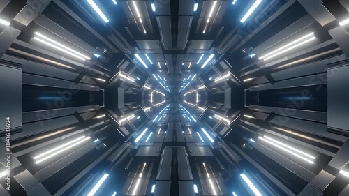 Seamless Looping Animation of a Futuristic SciFi Tunnel with Glowing Lights.