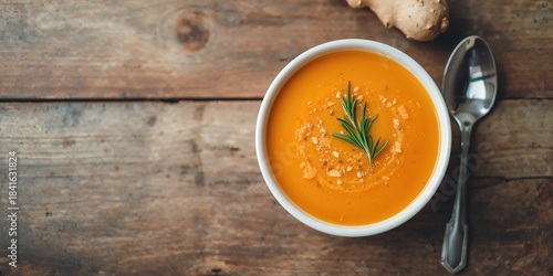 Bowl of orange carrot soup ...