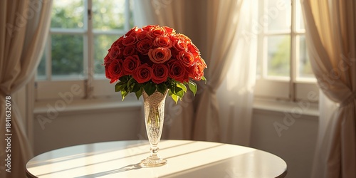 Red floral bouquet on a whi...