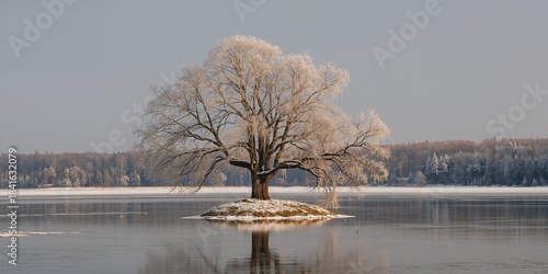 Old oak tree on a small isl...