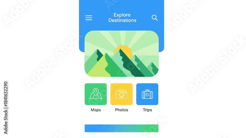 Modern interface design for a mobile travel application with destination discovery and trip