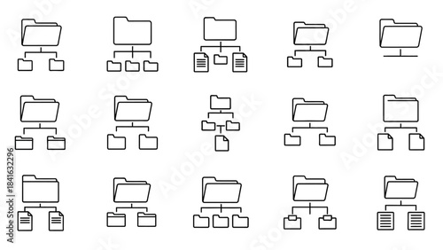 Collection of outline style folder structure icons for data organization and hierarchy