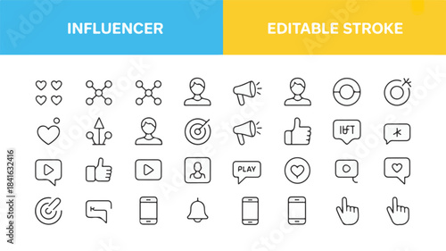 Collection of Influencer Marketing and Social Media Icons - Vector Graphics for Digital Campaigns
