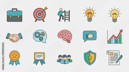 Business and career development vector icons illustrating success and growth path