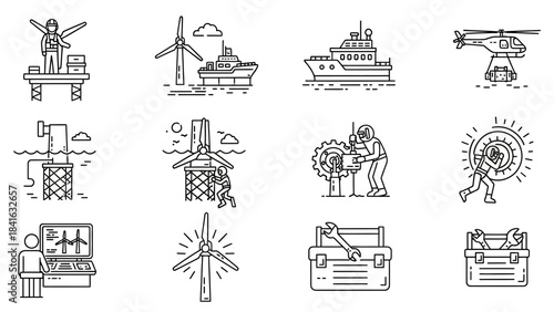 Wind energy technicians installing and maintaining wind turbines and related infrastructure