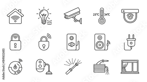 Smart home automation outline icons collection representing modern lifestyle gadgets technology