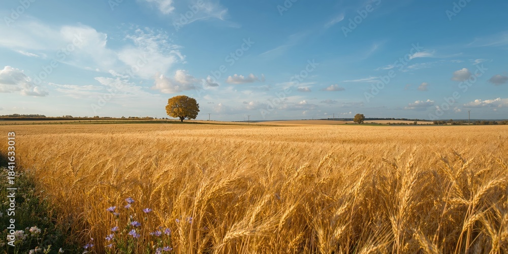 Naklejka premium Autumn field with harvested crops, seasonal agricultural activity, Earth Day
