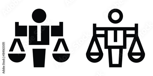 Two stylized icons representing justice and law