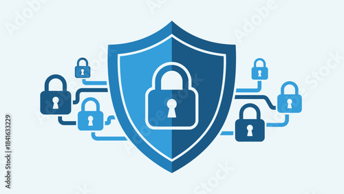Shielded Network Protection: Secure Connectivity with Linked Padlocks Symbolizing Cybersecurity