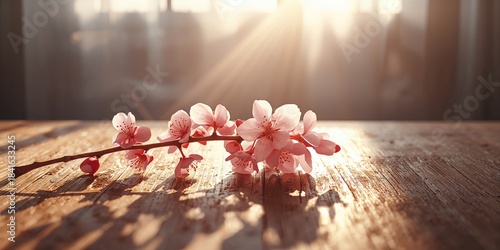Cherry blossom on wooden ta...
