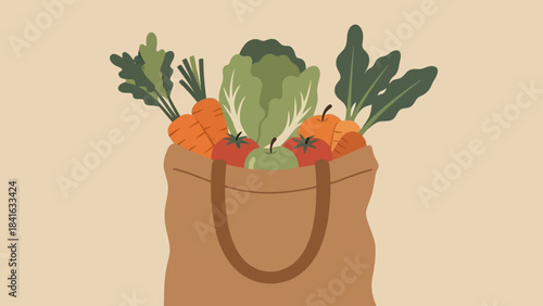 Vibrant vector illustration of a reusable shopping bag brimming with fresh produce bounty