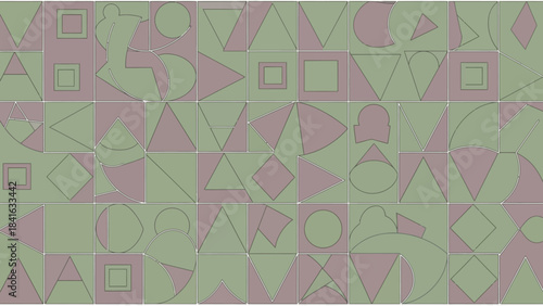 Mosaic of geometric shapes in muted colors creating a visually engaging pattern for backgrounds