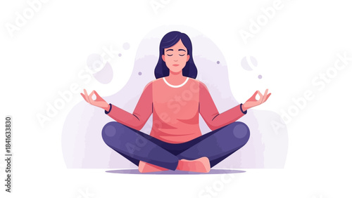 Woman in lotus position illustration for health, wellness, meditation and relaxation