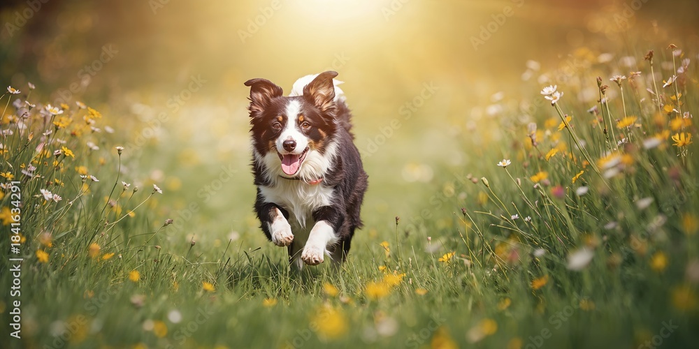 Fototapeta premium Active border collie engaging in play, highlighting canine agility and responsiveness, ideal for animal training visuals