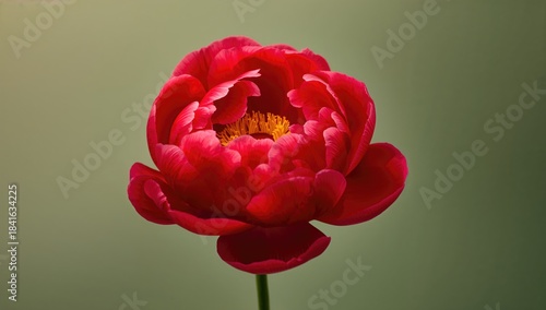 Single red peony bloom on v...