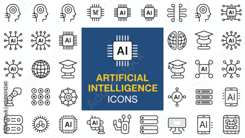 Collection of Artificial Intelligence and Technology Icons A Comprehensive Vector Set for Digital and Design Applications