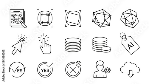 A comprehensive set of linear icons representing different technologies and business concepts for
