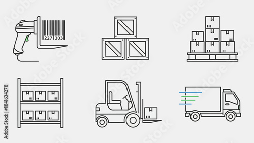 Logistics and Distribution Outline Icons Set for Warehouse Management and Supply Chain