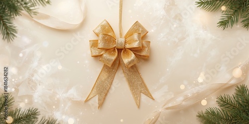 Shiny gold bow made from ri...
