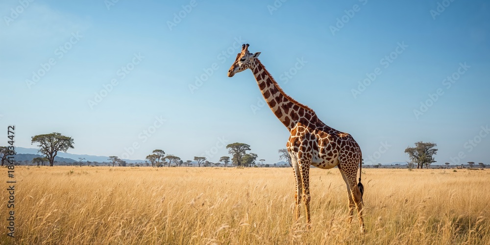 Obraz premium Giraffe in a natural landscape setting, wildlife and habitat, conservation awareness day