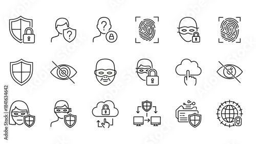 Diverse outline icon set of information security and cyber crime protection for modern design