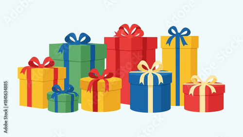 Delightful assortment of colorful gift boxes tied with decorative bows vector illustration