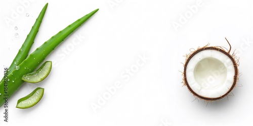 Flat lay of aloe vera and c...