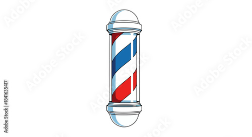 Classic barber pole illustration with swirling red white and blue stripes design
