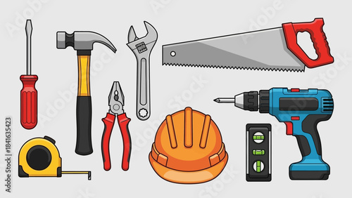 An illustration showcasing an array of essential construction tools for various tasks and projects