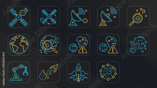 A Collection of Conceptual Space Exploration Icons Highlighting Technological Progress