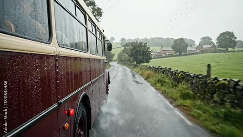 Journey Through Rural Landscapes: A Rain-Kissed Bus Ride Through Picturesque Vistas