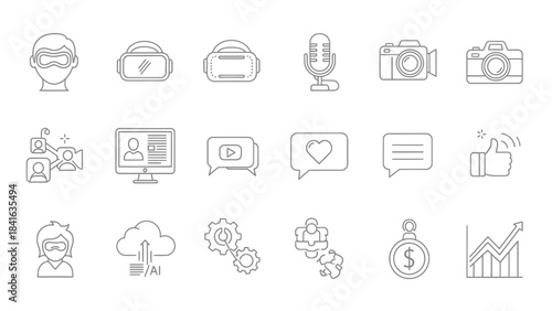 Set of thin line design style technology internet marketing icons concept illustration