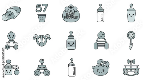 Delightful baby shower element collection featuring smiling face illustrations and newborn themed