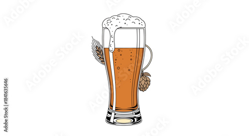 Crisp refreshment artisanal beer illustration with wheat and hop accents design element