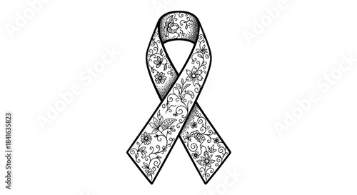 Delicate floral awareness ribbon illustration, a symbol of support and solidarity
