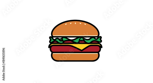 Delicious Burger Cartoon Illustration with Fresh Ingredients and Vibrant Colors
