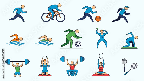 Sporting pursuits diverse icons demonstrating fitness activities and healthy lifestyles illustration
