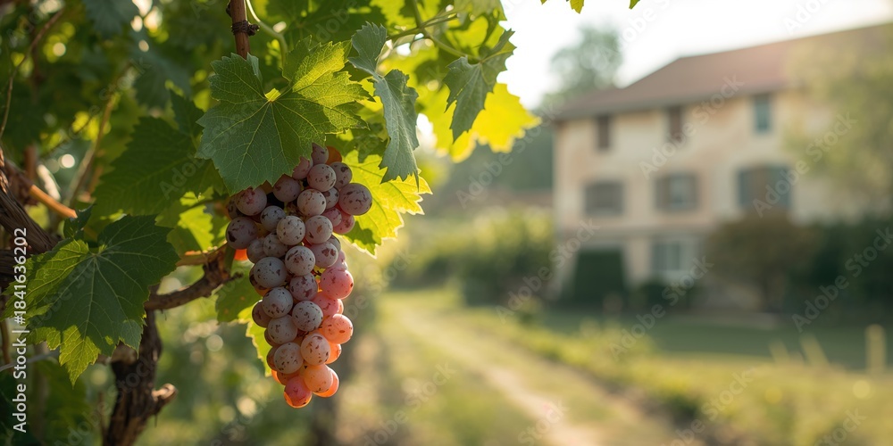 Fototapeta premium Vine climbing along a house exterior, illustrating natural growth and landscape care, Earth Day